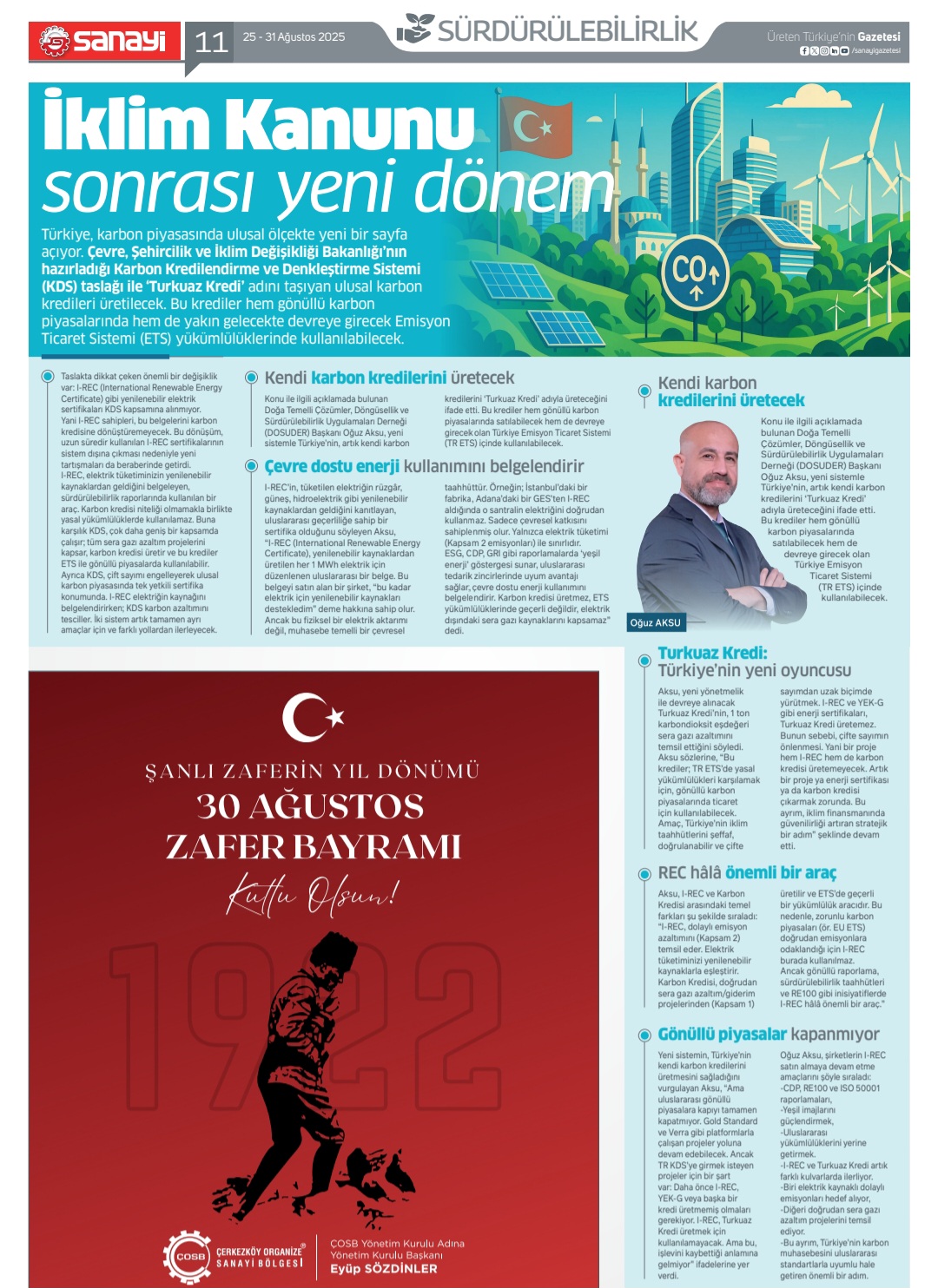 DOSUDER Kurucu Üyesi ve Y.K Başkanı Makine Mühendisi,  Uzman Sn.Oğuz AKSU'nun Sanayi Gazetesi'nde Röportaji yayinlanmıştir